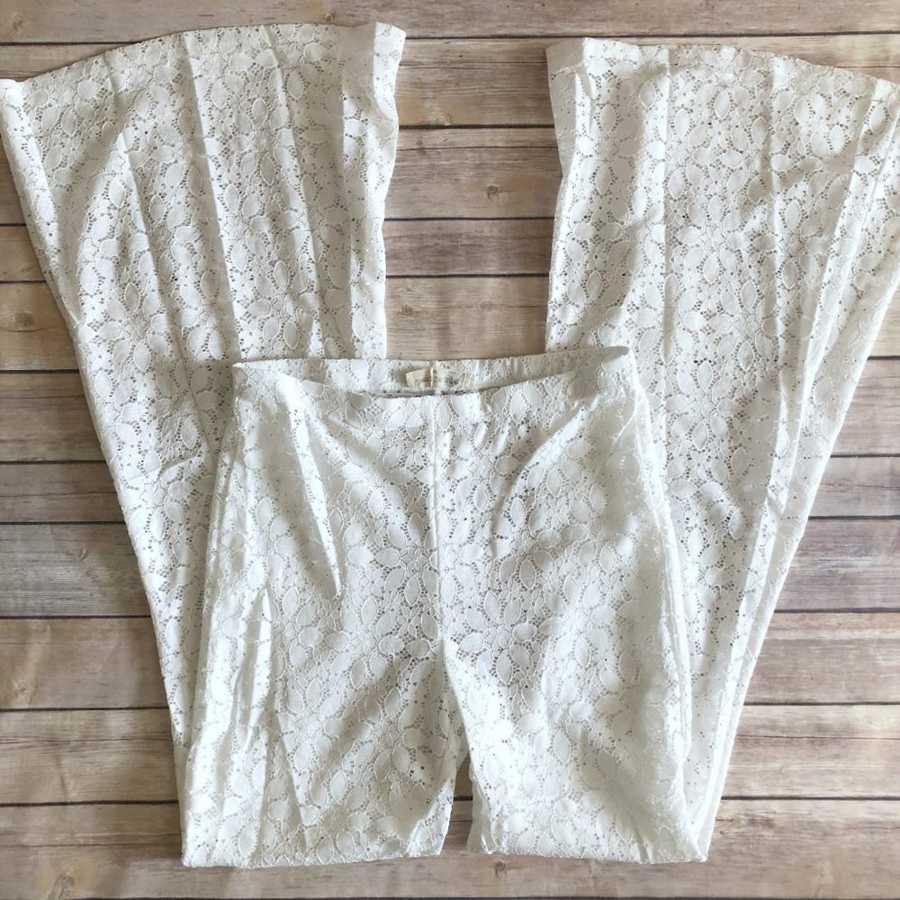 Lace Bell Bottom Pants High Waist White Size S M L - Picture 4 of 6